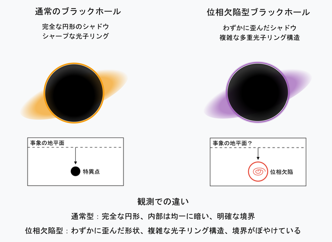 通常のブラックホールと位相欠陥型ブラックホールの違い